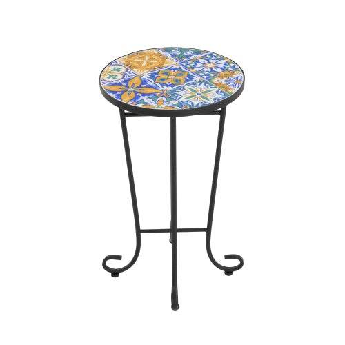 Colorful Patio Side Table with Ceramic Tile Top - Estalios