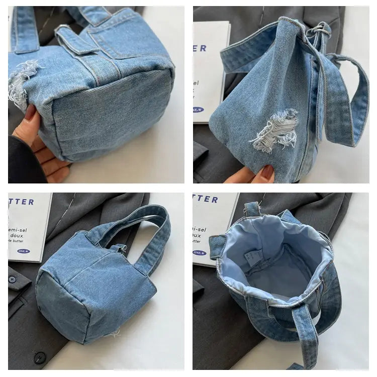 Lady’s Fashion Denim Portable Bucket Bag