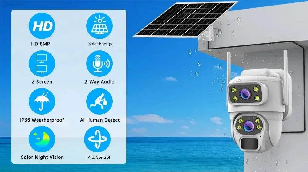Unleash 8mp 4k Solar Power: Wireless Outdoor Security with Color Night Vision! - Estalios