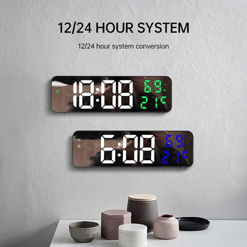 9-Inch Digital Wall Clock with Temp, Humidity, and Snooze - Estalios