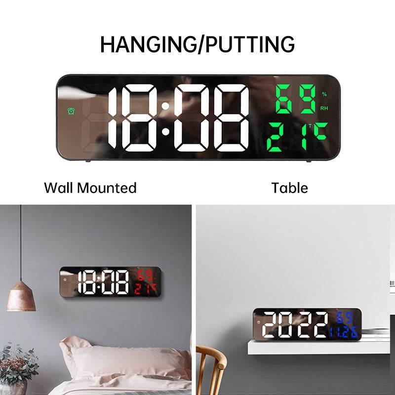 9-Inch Digital Wall Clock with Temp, Humidity, and Snooze - Estalios