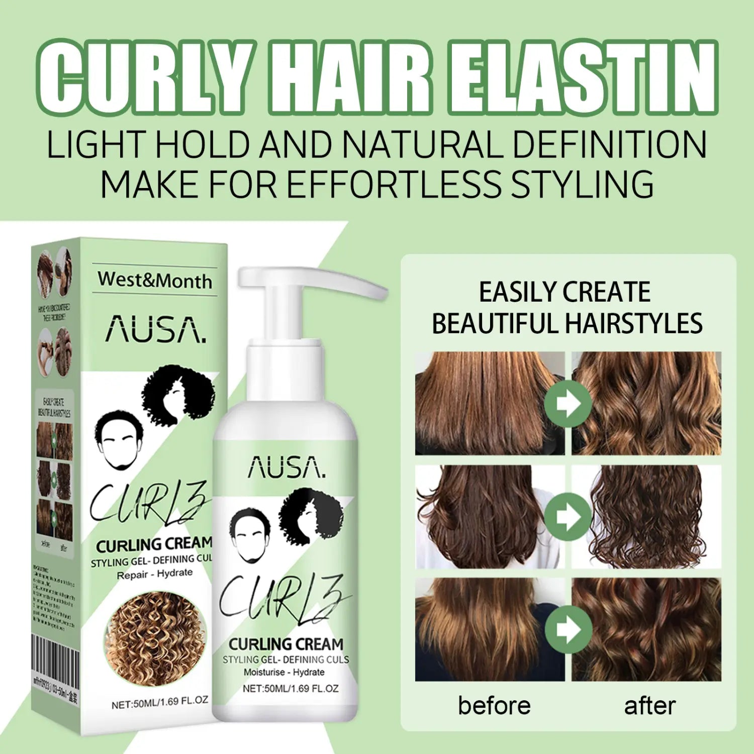 Moisturizing Curly Hair Elastin for Frizz Control and Care