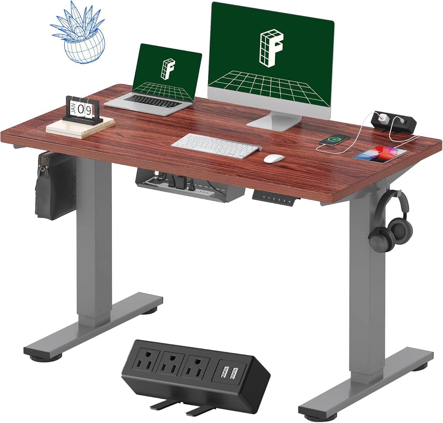 EN2 Height Adjustable Electric Standing Desk with Power Strip - Estalios
