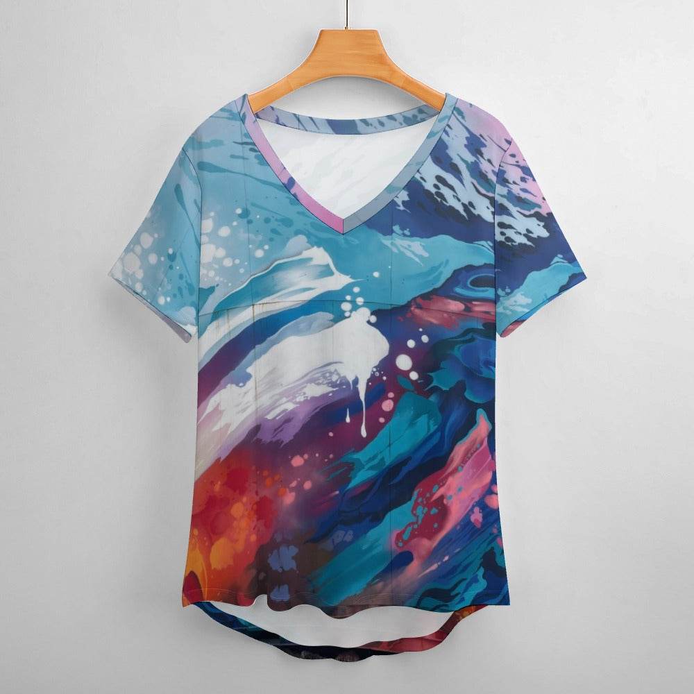 Ice Silk New V Neck Short-sleeve Women Shirt for All Seasons - Estalios