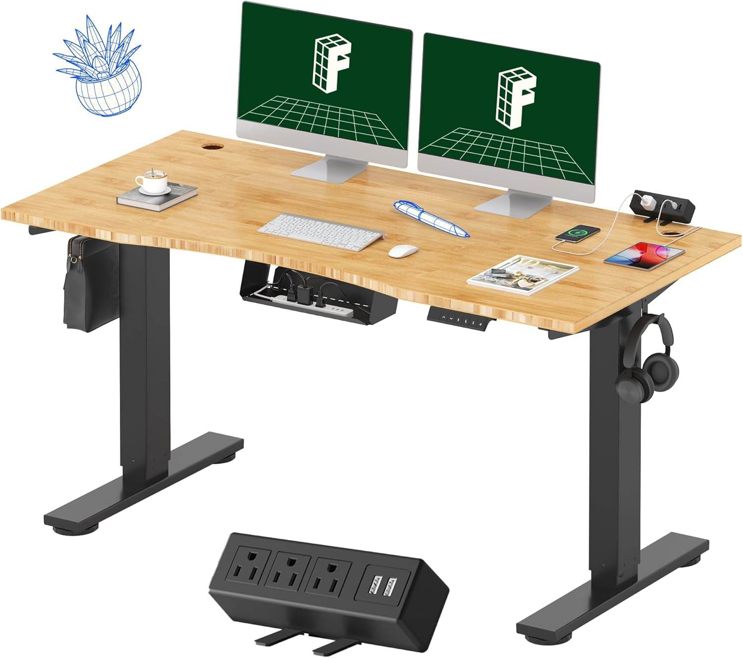 EN2 Height Adjustable Electric Standing Desk with Power Strip - Estalios