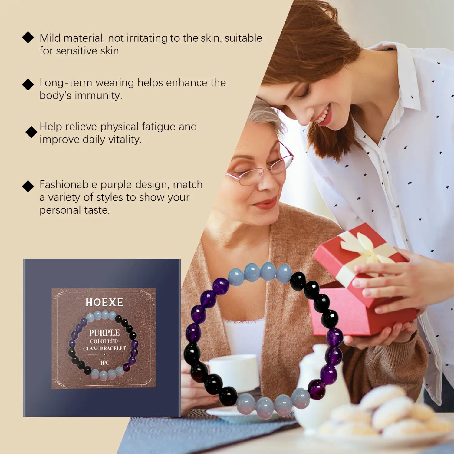 Premium Purple Glass Detox Bracelet for Wellness and Toxin Reduction