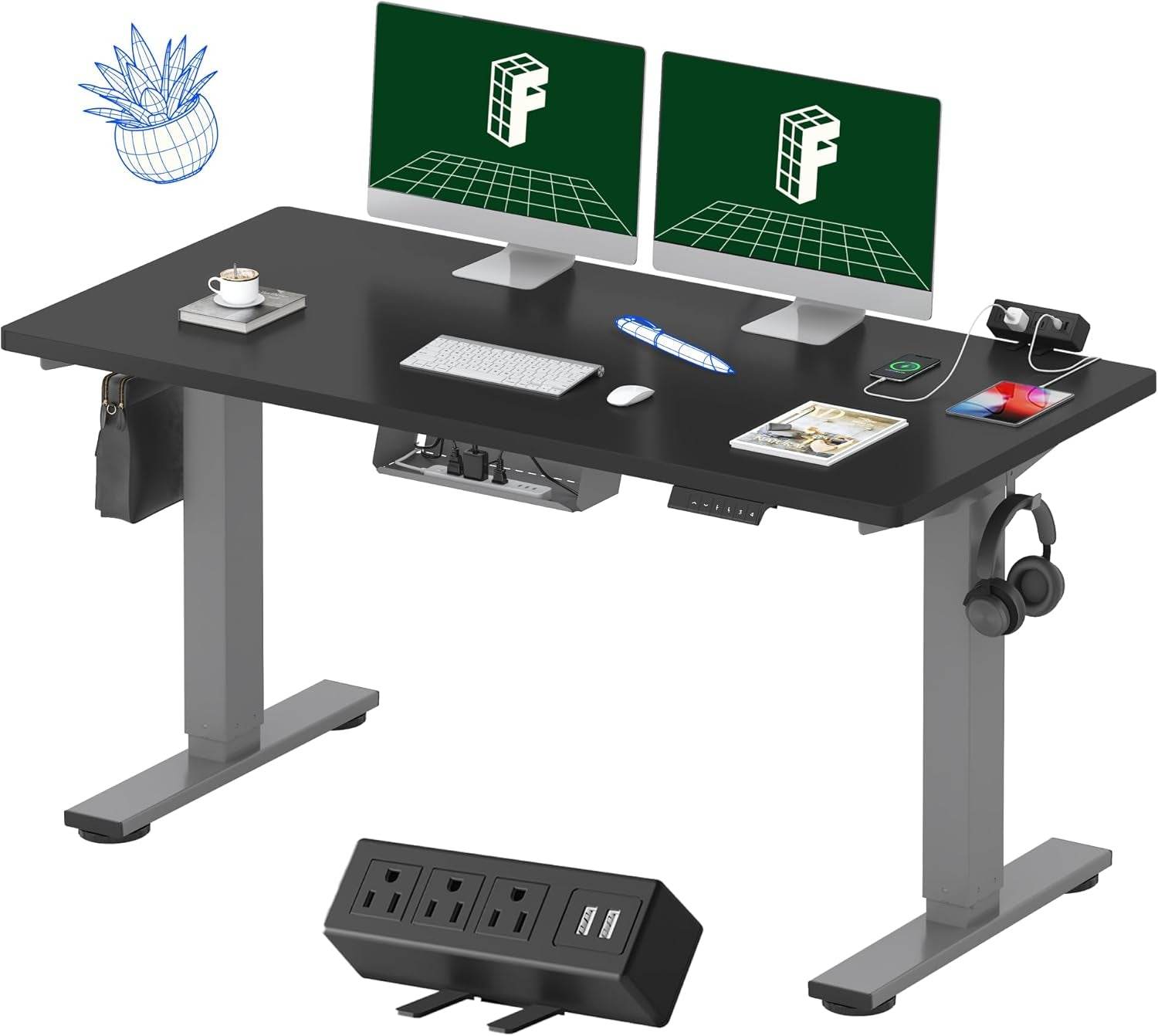 EN2 Height Adjustable Electric Standing Desk with Power Strip - Estalios