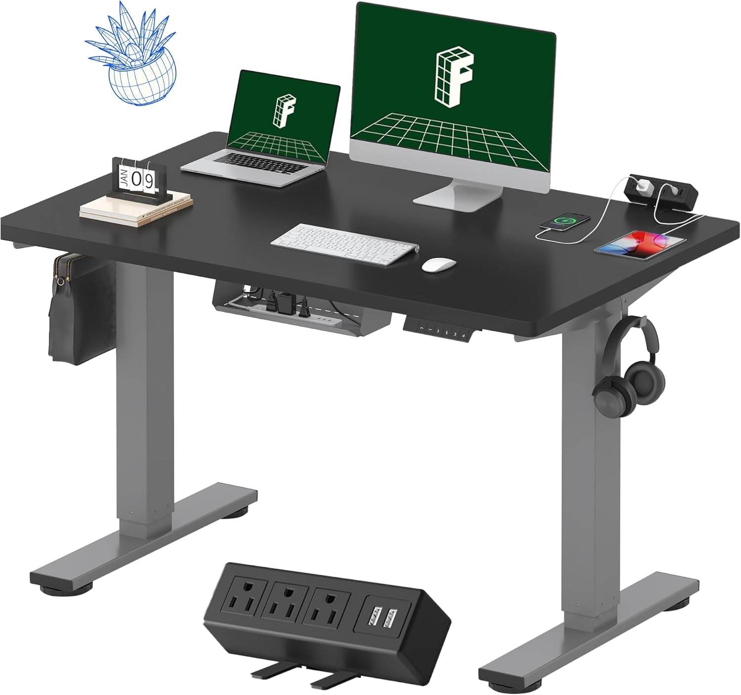 EN2 Height Adjustable Electric Standing Desk with Power Strip - Estalios