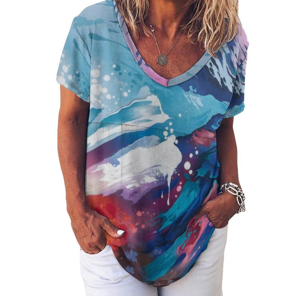 Ice Silk New V Neck Short-sleeve Women Shirt for All Seasons - Estalios