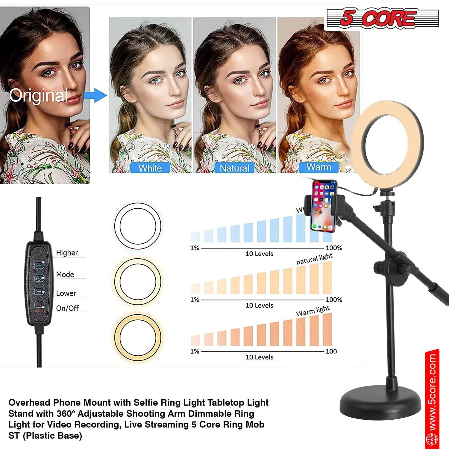 Adjustable 5Core 6 Inch Ring Light with Phone Stand - Estalios