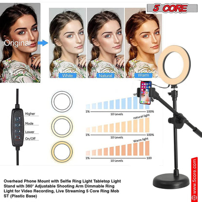 Adjustable 5Core 6 Inch Ring Light with Phone Stand - Estalios