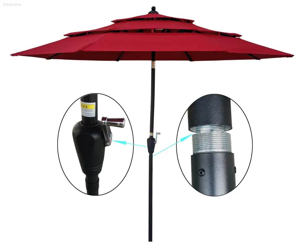 9Ft 3 Tiers Outdoor Patio Umbrella with Crank for Shade - Estalios