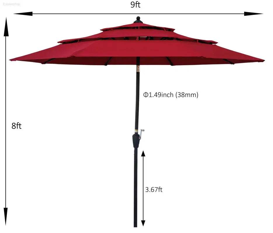 9Ft 3 Tiers Outdoor Patio Umbrella with Crank for Shade - Estalios