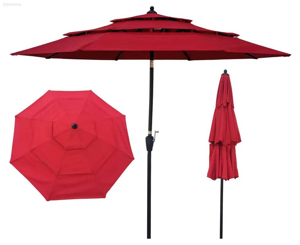 9Ft 3 Tiers Outdoor Patio Umbrella with Crank for Shade - Estalios