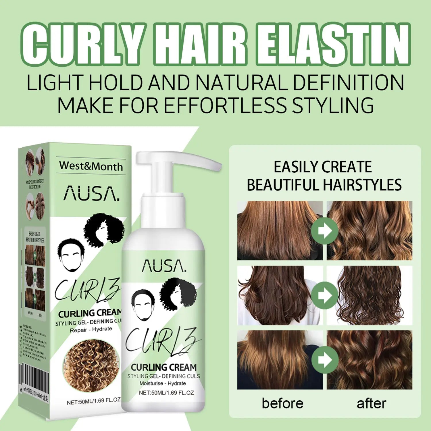 Moisturizing Curly Hair Elastin for Frizz Control and Care