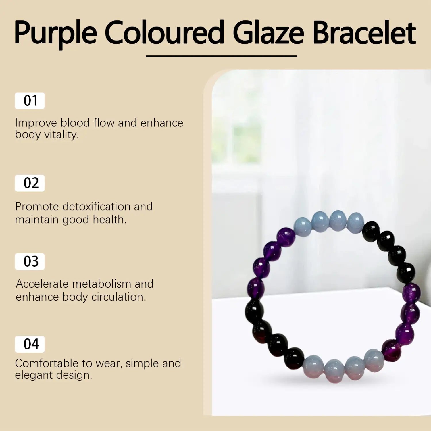 Premium Purple Glass Detox Bracelet for Wellness and Toxin Reduction