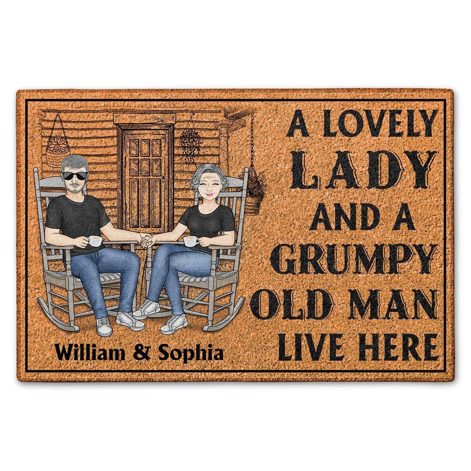 Personalized Doormat - Family Couple A Lovely Lady And A Grumpy Old Man Live Here - Estalios
