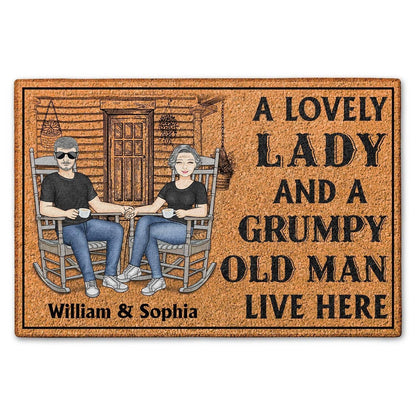 Personalized Doormat - Family Couple A Lovely Lady And A Grumpy Old Man Live Here - Estalios