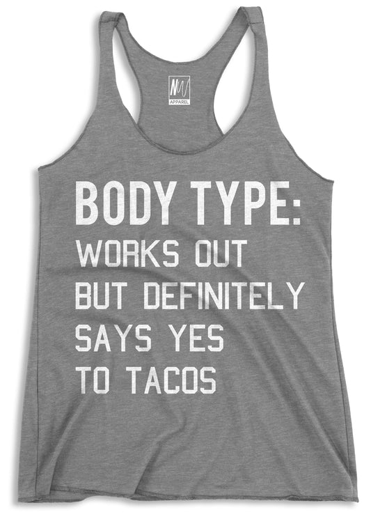 BODY TYPE Loves Tacos Heather Gray Racerback Tank Top - Estalios