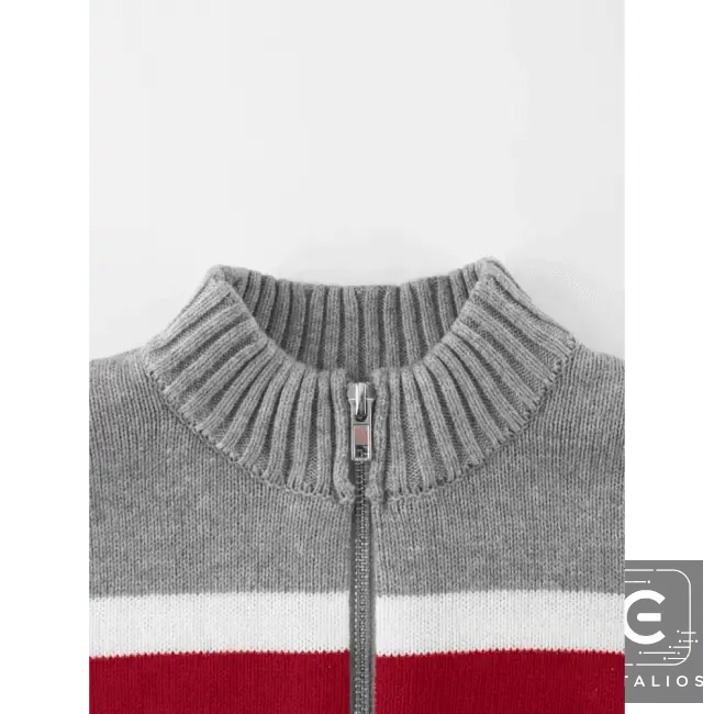 Chic Bold Striped Knit Zip-Up with Comfortable Cuffs - Estalios