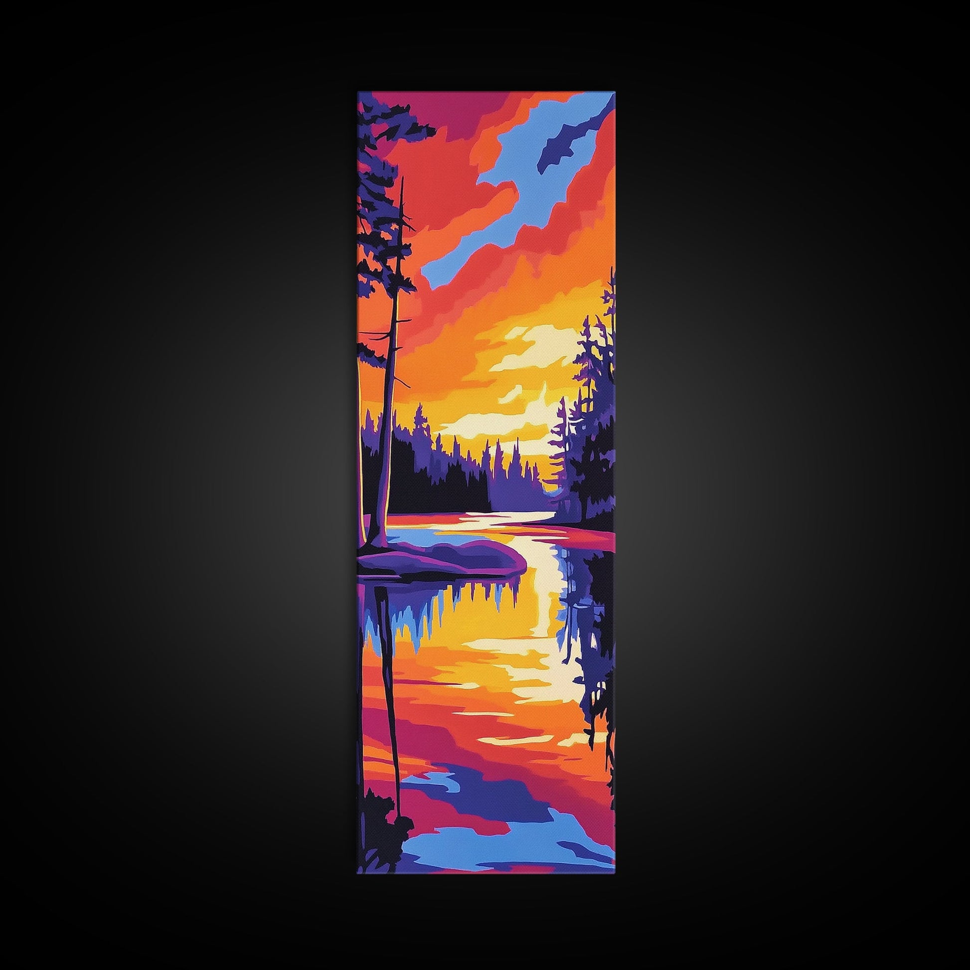 Twilight River, Colorful Reflection, Bold Landscape, Framed Canvas Print, Nature Lover Gift, Vibrant Home Art, Large Wall Art, Boho