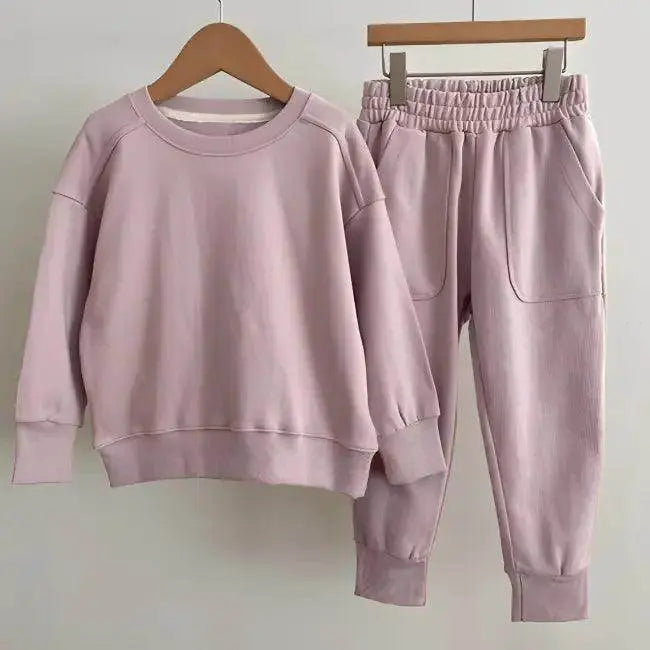 Cozy Mauve Matching Sweatshirt and Sweatpants Set for Kids - Estalios