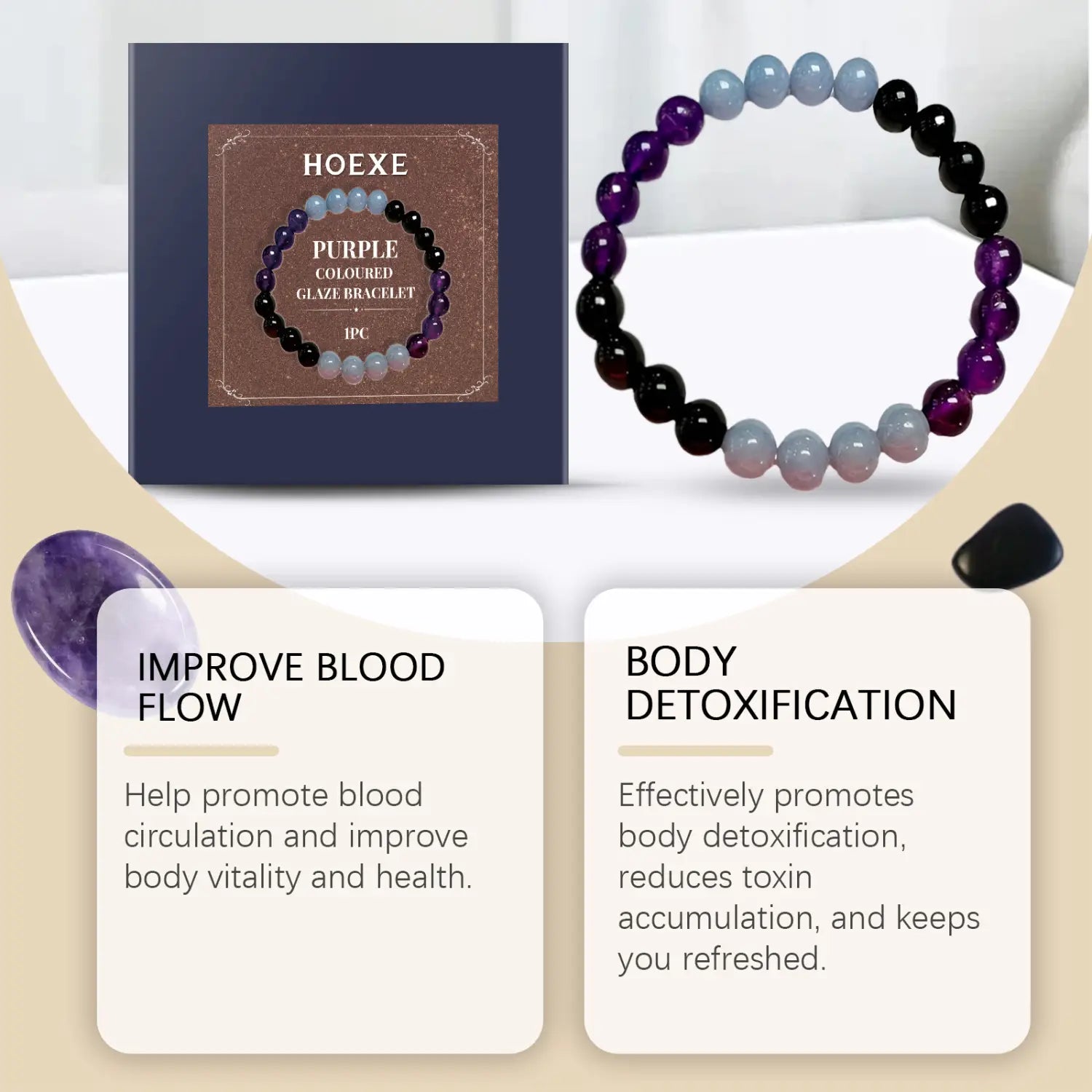Premium Purple Glass Detox Bracelet for Wellness and Toxin Reduction
