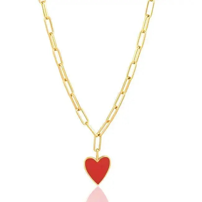 Dazzling Layered Gold Heart Necklace with Red Charm Elegance - Estalios