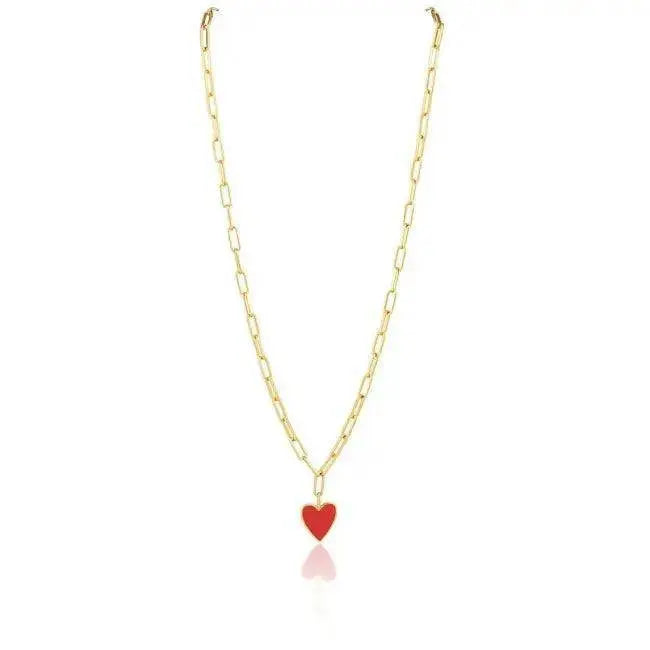 Dazzling Layered Gold Heart Necklace with Red Charm Elegance - Estalios