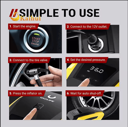 Tire Inflator Portable Air Compressor Pump with LED Light - Estalios
