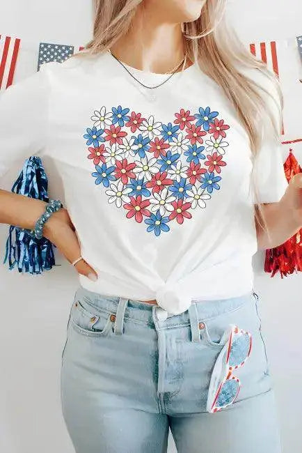 Floral Heart White Tee for Bold Everyday Style - Estalios