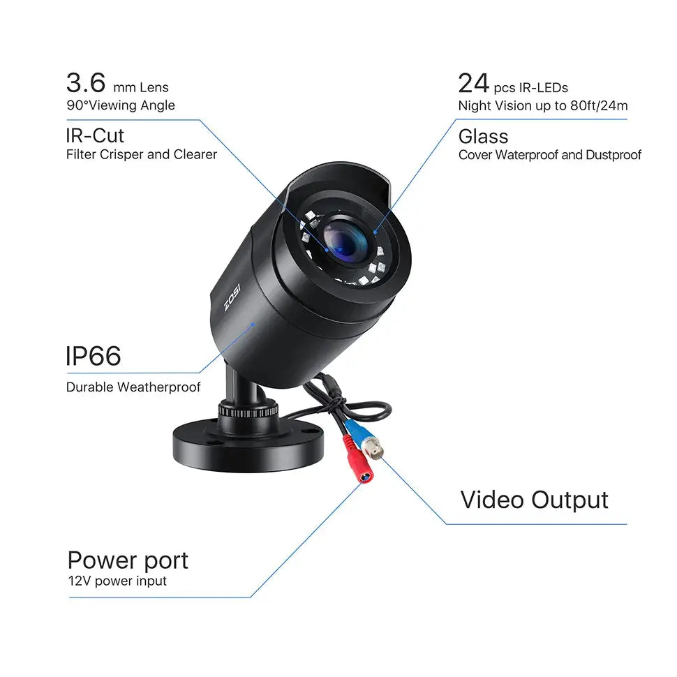Cámaras de seguridad ZOSI 1080P HD TVI (paquete de 4) para exteriores e interiores, resistentes a la intemperie, para CCTV analógico DVR
