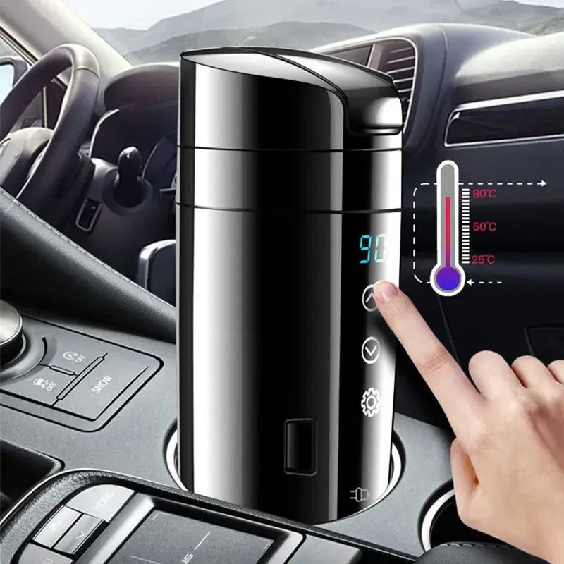 Smart Electric Car Mug with LCD Temperature Display for Hot Beverages on the Go