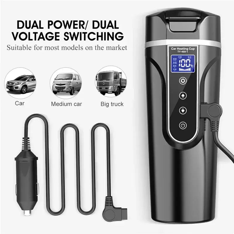 Smart Electric Car Mug with LCD Temperature Display for Hot Beverages on the Go