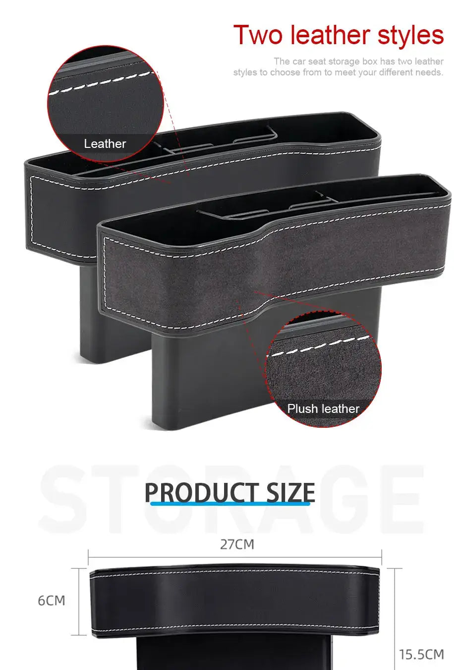 Organizador de compartimento para asiento de coche de cuero sintético con portavasos