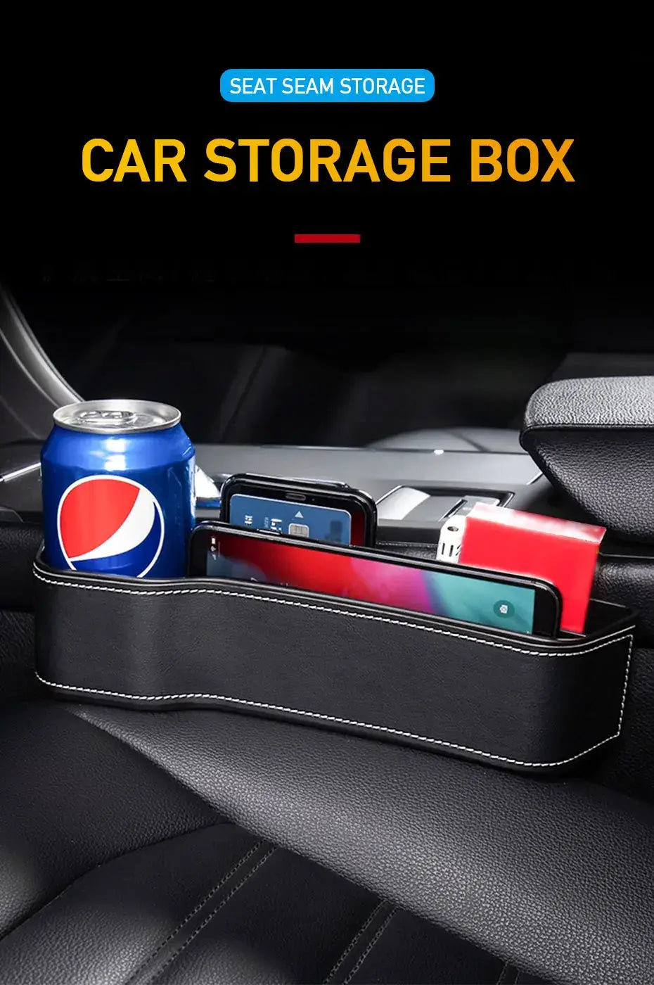 Organizador de compartimento para asiento de coche de cuero sintético con portavasos