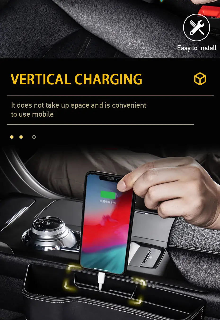 Organizador de compartimento para asiento de coche de cuero sintético con portavasos