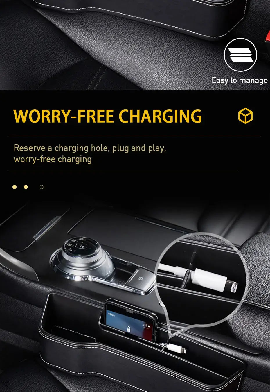 Organizador de compartimento para asiento de coche de cuero sintético con portavasos