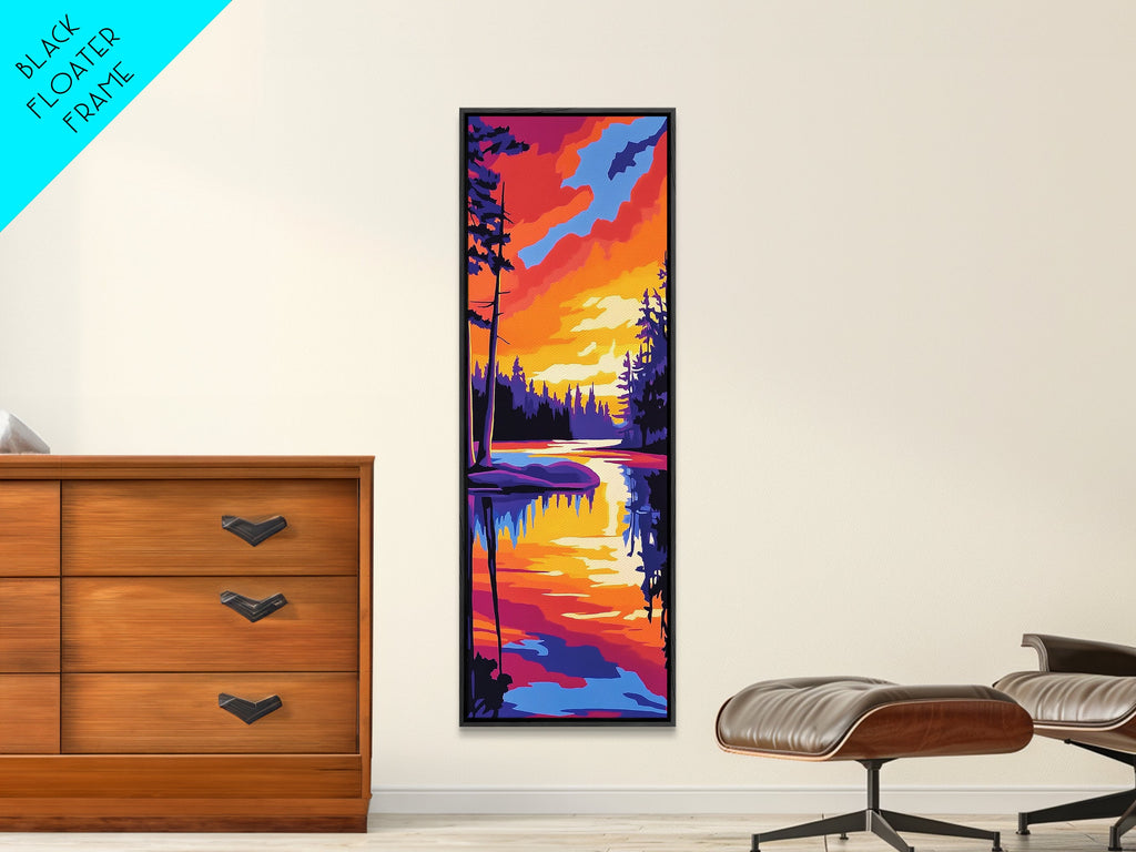 Twilight River, Colorful Reflection, Bold Landscape, Framed Canvas Print, Nature Lover Gift, Vibrant Home Art, Large Wall Art, Boho
