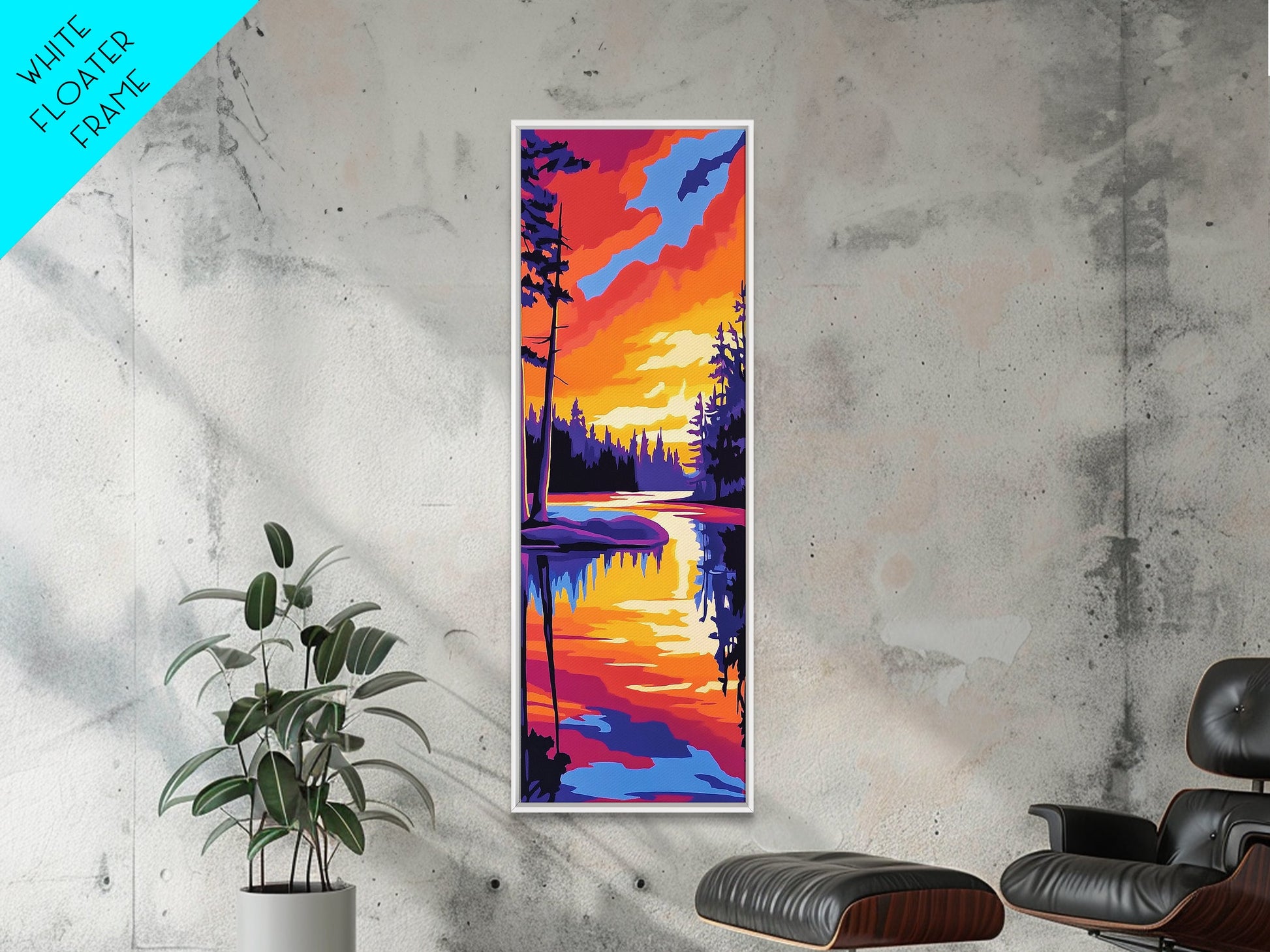 Twilight River, Colorful Reflection, Bold Landscape, Framed Canvas Print, Nature Lover Gift, Vibrant Home Art, Large Wall Art, Boho