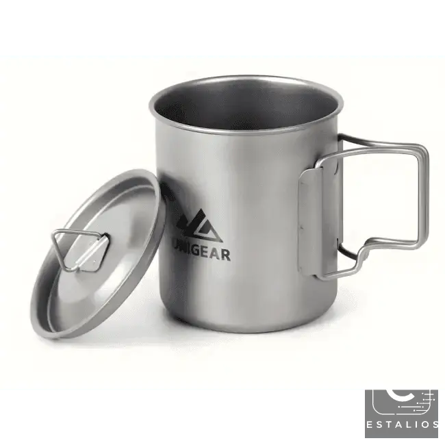 High Temp Resistant Titanium Camping Cup with Folding Handle - Estalios