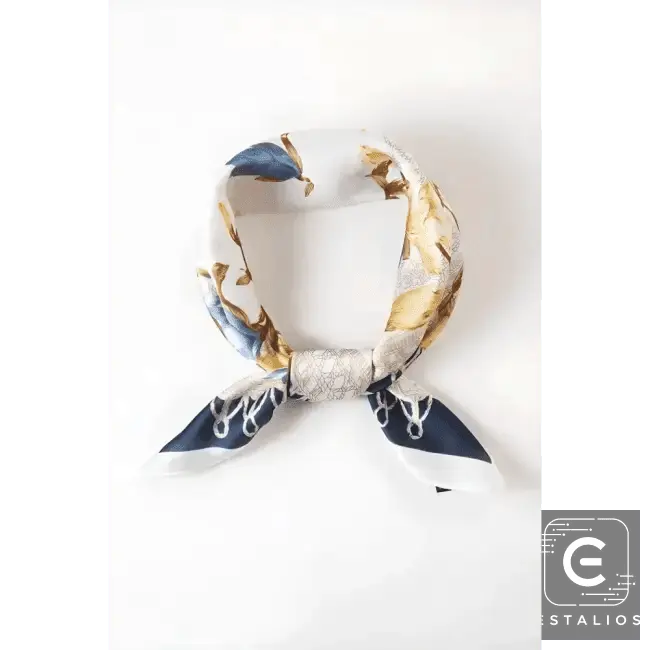 Light Blue Floral Printed Silky Square Scarf for Elegance - Estalios