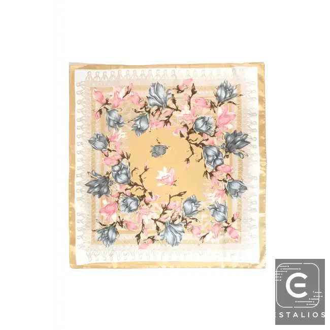 Light Blue Floral Printed Silky Square Scarf for Elegance - Estalios