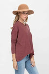 Mauve Long-Sleeved Dolman Sleeve Knit Tunic Blouse for Comfort - Estalios