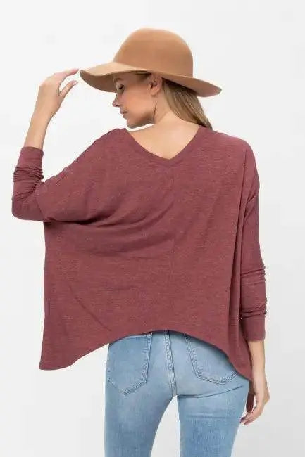 Mauve Long-Sleeved Dolman Sleeve Knit Tunic Blouse for Comfort - Estalios