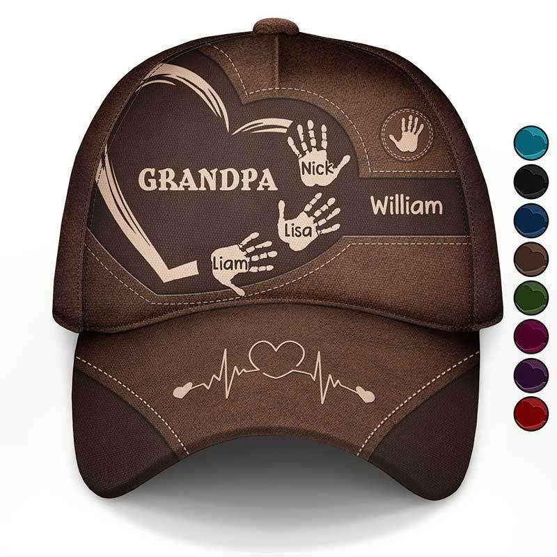 Personalized Classic Cap with Grandpa Dad Kids Handprints - Estalios