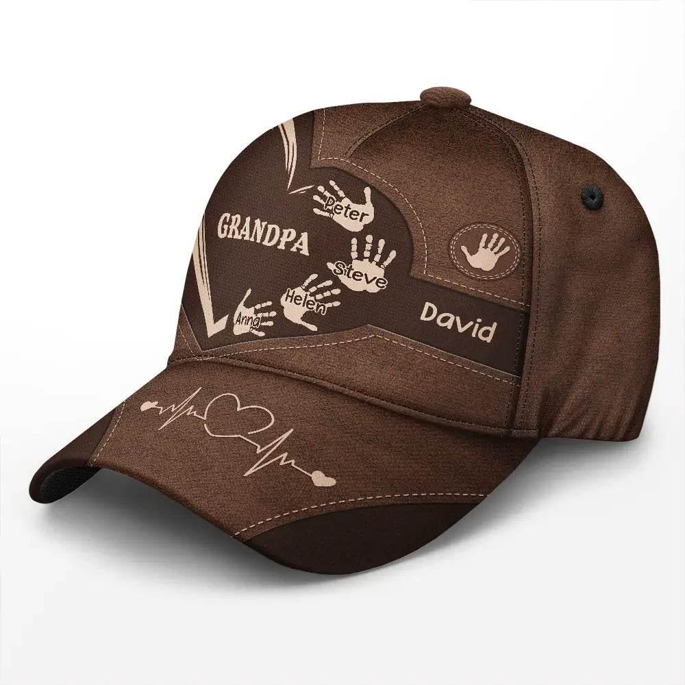 Personalized Classic Cap with Grandpa Dad Kids Handprints - Estalios