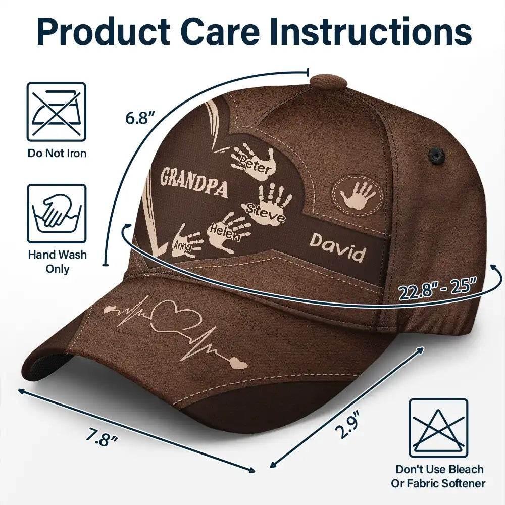 Personalized Classic Cap with Grandpa Dad Kids Handprints - Estalios