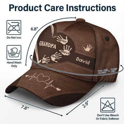 Personalized Classic Cap with Grandpa Dad Kids Handprints - Estalios