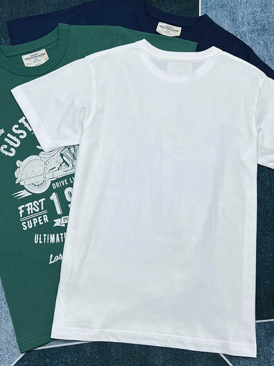 T-shirt Cotton Letter Print Short-Sleeve Retro Biker's Style